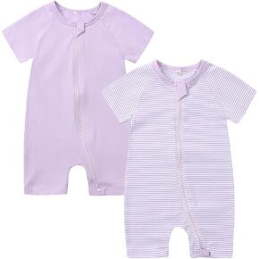 2PCS Baby Boys and Girls' Summer Short Sleeve One-Piece Romper Cute Cartoon Zipper Jumpsuit Outfits