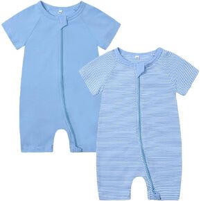 2PCS Baby Boys and Girls' Summer Short Sleeve One-Piece Romper Cute Cartoon Zipper Jumpsuit Outfits