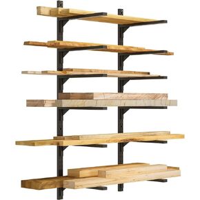 Wood Organizer Metal Rack - 6-Tier Detachable Lumber Storage Metal Rack & Adjustable Wall Mount Wood Storage Lumber Organizer Rack for Garage Basement Shed Or Workshop