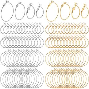 96Pcs Hoop Earrings Finding, Hypoallergenic Alloy Round Earring Hoops for Jewelry Making, Gold Silver Open Beading DIY Earrings Craft Art Accessories 20mm 30mm 40mm 50mm