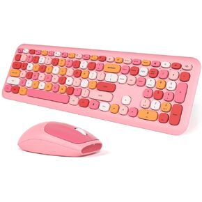 Wireless Keyboard and Mouse - Cute Aesthetic Keyboard and Mouse Retro Set - Silent Keyboard - 2.4GHz Multi-Device Compatible for Windows XP / 7/8 / 10 PC Laptop