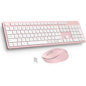 LeadsaiL Wireless Keyboard and Mouse Combo, Full-Sized Ergonomic Computer Keyboard, 2.4GHz Cordless Keyboard Silent Mouse Set with 2-in-1 USB Receiver, 12 FN Shortcuts for Windows Laptop, PC/Mac-Pink