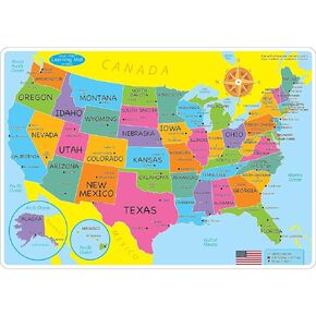 Ashley Productions Smart Poly 12" x 17" U.S. Basic Map Learning Mat, Double-Sided (ASH95000)