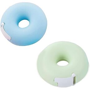 2 Pieces Tape Dispenser, Donut Shape Candy Color Tape Dispensers Donut Invisible Tape Cutter Tape Organizer Portable Roll Tape Holder for Office or School Supply(Blue, Green)