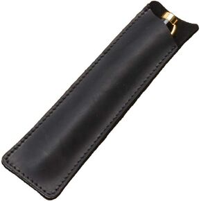 Crazy Horse Leather Pen Case Holder Handmade Fountain Pen Pouch Protective Sleeve Cover for Ballpoint Pen, Stylus Touch Pen – Black