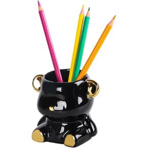 Bear Shaped Pencil Holder,Decorative Porcelain Makeup Brushes Organizer Cup,White Succulent Planter Pots,Cute Ceramic Animal Pen Holder for Home Office Desk Organization (Sliver)