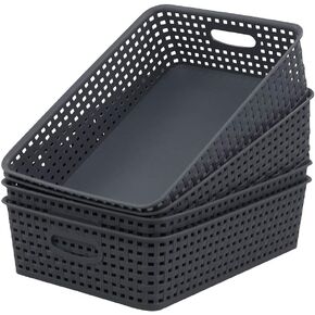 Idotry 4 Packs Plastic Paper Storage Basket, Gray