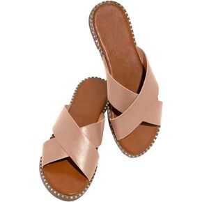 صندل Jeimpoey النسائي المسطح المرصع مفتوح عند الأصابع سهل الارتداء من Mule شبشب بحزام متقاطع in Kuwait