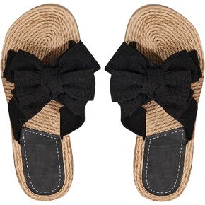Verdusa Women's Rhinestone Bow Flat Sandals Open Toe Slip On Slides Sandals