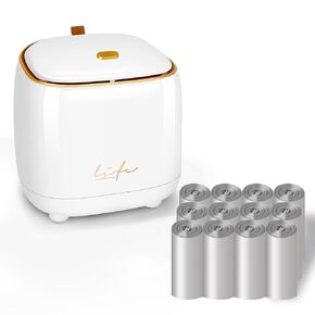 Mini Countertop Trash Can with 12 Rolls of Trash Bags, Desk Trash Can Tiny Trash Can with Press Type Lid, Desktop Trash Can Applicable for Bathroom Vanity Home Office (Trash can-kw-light blue)