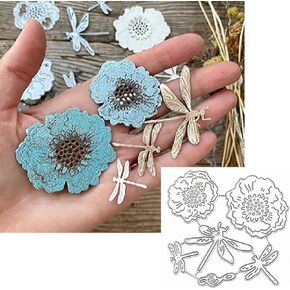 5pcs/Set Dragonfly Flowers Metal Die Cuts, Flower Dragonfly Cutting Dies Cut Stencils for DIY Scrapbooking Photo Decorative Embossing Paper Dies for Scrapbooking Card Making