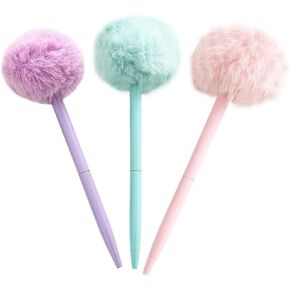 IXIGER plush Pens,Cute Fluffy Ball Top Pens,gift Pen,feather pen,Colorful Fluffy Ball Pen for Easter and Party Supplies,3 pcs fun pens,fluffy pens,Hairball ballpoint pen(Pink,Purple,Light Blue)