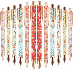Glenmal Floral Pens Flower Ballpoints Pens Fancy Pretty Pens for Women Retro Floral Cute Pens Metal Retractable Black Ink Pen Flower Writing Journaling Gifts for Girls School Students Office(12 Pcs)