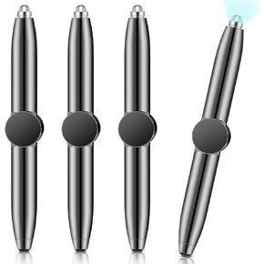 4 Pcs Fidget Pen Spinner Pen with LED Light Multi Functional Cool Anxiety Gift Help Stress Reducer Thinking Ballpoint Rotating Anti Stress Anxiety Gift for Business(Black, Gray, Gold, Silver)