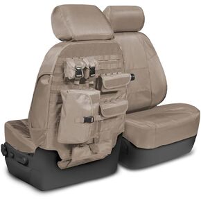 Coverking Custom Fit Seat Cover Designed for Select Ford Models: 1 Row, 2 Backing, 6 Pouches, Tactical Ballistic Fabric, Cashmere