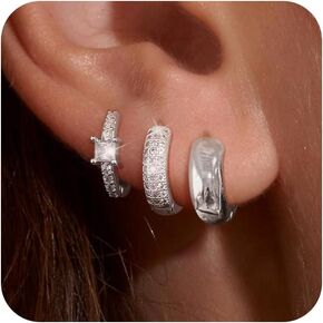 3 Pairs Chunky Gold/Silver Hoop Earrings for Women 14K Gold Plated Hoop Earrings Set Cubic Zirconia Dainty Lightweight Hypoallergenic Thick Huggie Hoops Earring Jewelry Gift for Women Teen Girls