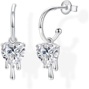 Triple Huggie Illusion Stud Earrings, Women's Hoop Earrings Sterling Silver Cuff Half Hoop Earrings Hypoallergenic Stud Cubic Zirconia Hoop Earrings for Women with 18K White Gold Plated