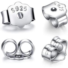 S925 Sterling Silver Earring Backs Replacements for Studs, 12Pcs/6Pairs Pierced Earring Backings Secure for Posts, Hypoallergenic Safety Locking Butterfly Ear Ring Stoppers 5.9x5.4x3.3mm