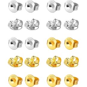 Earring Backs, Earring Backs Replacements, Earring Backs for Droopy Ears, 20pcs 925 Sterling Silver 14K Gold Earring Backs, Hypoallergenic Earring Backs,Back Earrings(10White+10Gold)