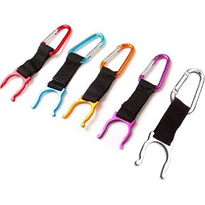 5 Pcs Portable Carabiner Water Bottle Drink Buckle Hook Holder Clip Key Chain Ring for Camping Hiking Traveling, Random Color