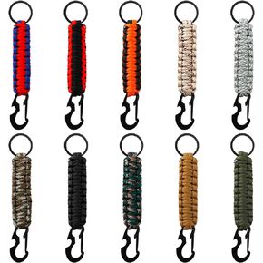 10 PCS Paracord Keychain with Carabiner Clips, Lanyard Paracord Keychain with Carabiner with Bottle Opener for Outdoor Camping Hiking, 10 Colors