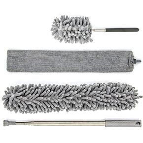 Duster with Long Retractable Handle, Large & Small Chenille Feather Duster with 100" Extendable Pole Cobweb Duster for Cleaning, Scratch-Resistant Cover, Washable Duster for Ceiling, Fan, Furniture