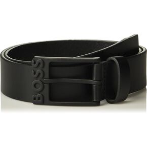 BOSS Men's Polished Leather Belt with Engraved Logo Matte Buckle