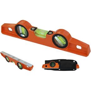 Professional Magnetic Scaffolding Spirit Level 10-Inch, Milling V-groove Base with 5 Strong Rare Earth Magnets for Superior Gripping Power, Die Cast Magnetic Torpedo Level 250MM and Holster