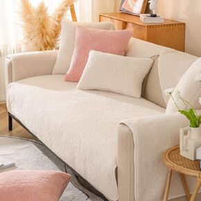 vctops Solid Color Sherpa Fleece Couch Sofa Cover Fuzzy Fluffy Soft Sectional Couch Covers Soft Warm Non Slip Sofa Slipcover Furniture Protector for Kids, Pets (Cream,43"x106")
