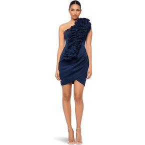 Betsy & Adam Short Techno Scuba Dress with 3-D Flower