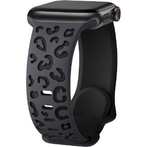Leopard Engraved Band for Apple Watch Band 40mm 41mm 38mm 45mm 42mm 44mm for Women,Cute Cheetah Strap Silicone Sport Wristbands for iWatch Series 9 SE 8 7 6 5 4 3 2 Ultra