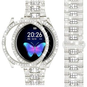Dsytom Bands Compatible with Samsung Galaxy Watch 5/4 40mm 44mm, 20mm Bling Metal Replacement Galaxy Watch 5 Watch 4 Band 40mm 44mm with Rhinestone Protective Case for Women Girls