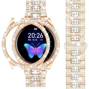 Dsytom Bands Compatible with Samsung Galaxy Watch 5/4 40mm 44mm, 20mm Bling Metal Replacement Galaxy Watch 5 Watch 4 Band 40mm 44mm with Rhinestone Protective Case for Women Girls