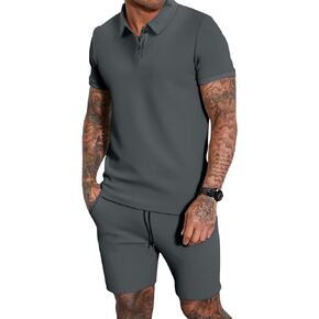 Lexiart Men's Polo Shirt and Shorts Set 2 Piece Outfits Fashion Summer Short Sleeve Polo Suit Tracksuit Set