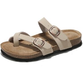 Summer Sandals Women Genuine Leather Slides for women 100% Natural Cork Footbed Womens Slides w/Straps Womens Sandals Comfortable Spring break outfit Women Footwear (Lian)