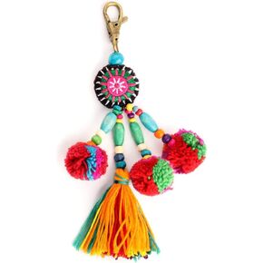 Cute Pom Pom Tassel Boho Bag Charm Pendant Keyring Keychain for Women Purse Handbag Decor