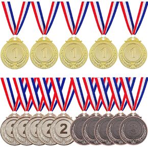 15 Pcs Winner Gold Silver Bronze Medals, Haploon Olympic Style Medal Award Medals Bulk, Metal Acheivment Medal for Kids Youth