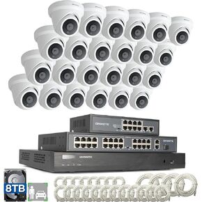 ONWOTE 32 Channel PoE Security Camera System, 32CH 4K 8MP NVR 8TB, 32 Ports PoE Switch, 24x 6MP HD Outdoor 122° Commercial PoE IP Cameras, AI Detection, 24x Ethernet Cables, Surveillance for Business