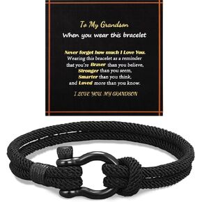 LAXPICOL Bracelets For Teen Boys Braided Rope Bracelets With Stainless Steel Vachette Clasp To My Son Bracelet Gifts For Son Grandson Nephew Brother Bracelets Birthday Gifts For Boys