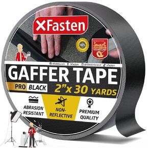 XFasten Pro Black Gaffers Tape 2 Inch X 30 Yards, Multipurpose No Residue Black Tape, Non-Reflective, Tear By Hand Black Cloth Tape, Use As Floor Tape For Electrical Cords, Photography Black Gaff Tape