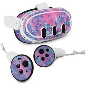 MightySkins Glossy Glitter Skin Compatible with Meta Quest 3 - Vibrant Splatter | Protective, Durable High-Gloss Glitter Finish | Easy to Apply