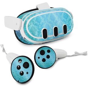 MightySkins Glossy Glitter Skin Compatible with Meta Quest 3 - Blue Vintage | Protective, Durable High-Gloss Glitter Finish | Easy to Apply