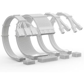 AsiaHorse 12VHPWR Cable Extension Kit, 16AWG 16Pin PSU Cable Extension Kit Soft Braided Sleeved Cables for 24pin ATX /4+4pin EPS /12+4pin, 30CM Length with Cable Combs (Black MIX White)