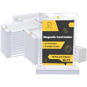 Magnetic Card Holder for Trading Card 40 Pack，35 PT Baseball Card Protector, Collectible Card Holder with 4 Card Stands, Acrylic Collectible Trading Card Protective Sleeves for Sports Cards