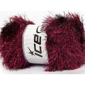 Large 100 Gram Skein Burgundy Pink Eyelash Dazzle Metallic Eyelash Yarn