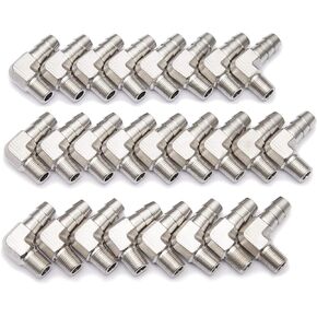 LTWFITTING 90 Degree Elbow Stainless Steel 316 Barb Fitting 1/2" ID Hose x 3/8" Male NPT Air Gas (Pack of 5)