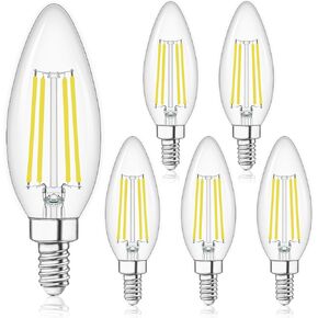 winshine E12 Led Bulb Dimmable Candelabra Light Bulbs, 5000K Daylight 60 Watt Equivalent Small Base, Type B Light Bulb for Chandelier, Ceiling Fan Light Bulbs Clear Glass,600LM,6 Pack