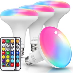 JandCase BR30 Color Changing Light Bulb, RGB+Warm+Cool White LED Flood Lights, 12W(100W Equivalent), 1050lm, Remote Control, Dimmable Multi-Color Can Light Bulbs for Ceiling, E26 Base, 2 Pack
