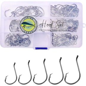 Hook Set 150PCS High-Carbon Steel Circle Hooks, Freshwater Fishing Hooks, Saltwater Fishing Hooks, Catfish Hooks, Sizes #1 1/0 2/0 3/0 4/0