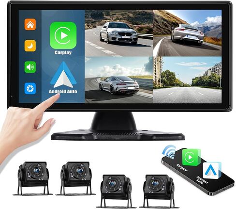 نظام كاميرا احتياطية RV، شاشة تعمل باللمس مقاس 10.36 بوصة مع Apple Carplay Android Auto WiFi Bluetooth FM Radio Link Mirror Link، 4pcs كاميرات احتياطية 1080P، مسجل DVR للسيارة لـ RV/Truck/Bus/Trailer/Camper in Saudi Arabia